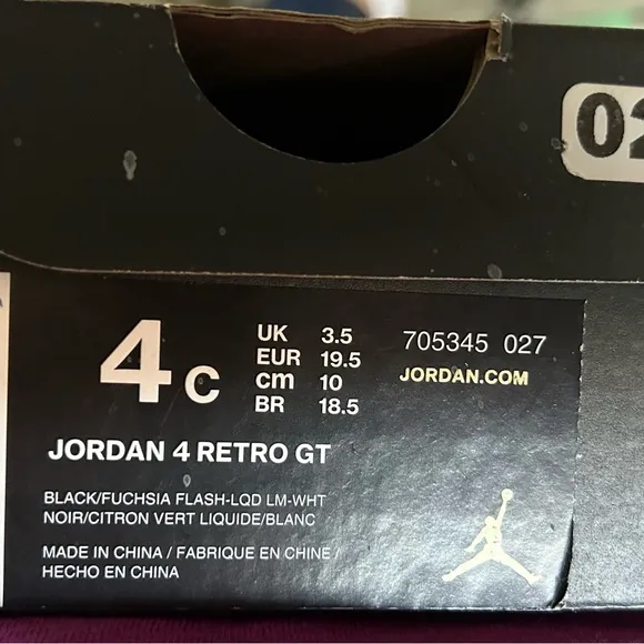NWOT Jordan 4 retro GT baby toddlers shoes black-fuchsia-liquid lime-white