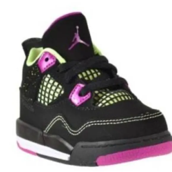 NWOT Jordan 4 retro GT baby toddlers shoes black-fuchsia-liquid lime-white