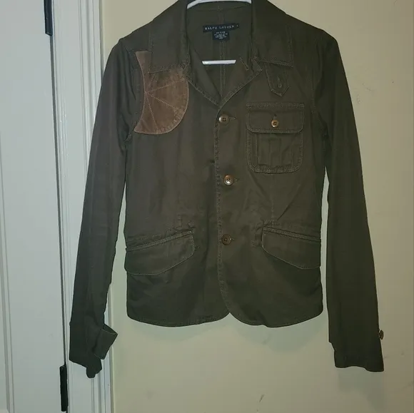 NWOT Ralph Lauren Olive Green Brown Genuine Suede Patch Cotton Blazer Jacket