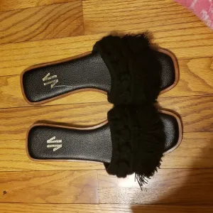 NWOT Silvia Cobos Womens Candy Fringe Leather Fringe Slide Sandals
