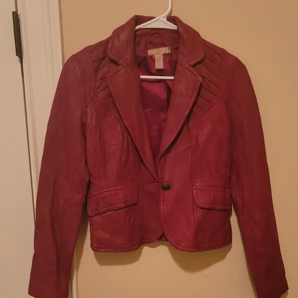 NWOT Twenty One 21 Hot Fire Red Genuine Leather Jacket Blazer Coat Size S