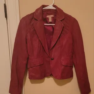 NWOT Twenty One 21 Hot Fire Red Genuine Leather Jacket Blazer Coat Size S
