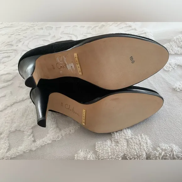 NWT Cole Haan &amp; Nike Black Suede/Patent Leather Hi-Heel Tall Boots Buckle Zip 10