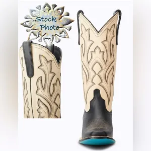 NWT Lane “Saratoga” Square-toe Classic Cowgirl Boots in Black &amp; Pale Ivory Sz 6