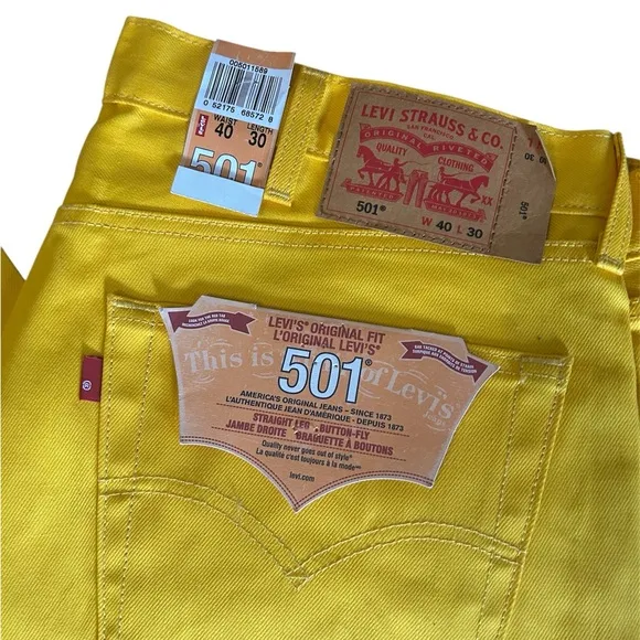 NWT Levis 501 Yellow Jeans Men’s Original Button Fly Size 40 X 30 Rare