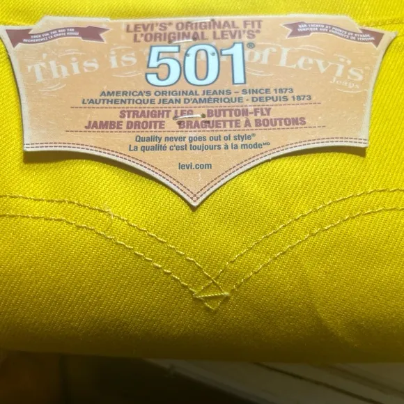 NWT Levis 501 Yellow Jeans Men’s Original Button Fly Size 40 X 30 Rare