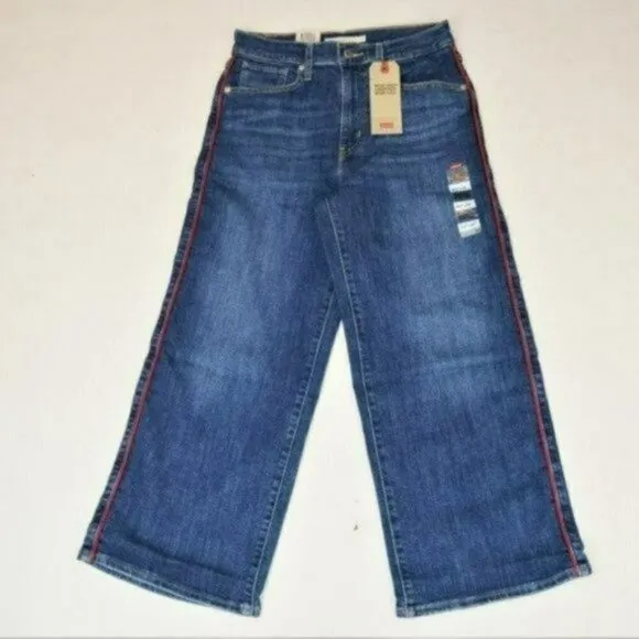 NWT LEVIS Mile High Rise Wide Leg Red Side Pipe Cropped Jeans