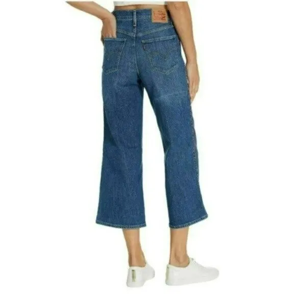NWT LEVIS Mile High Rise Wide Leg Red Side Pipe Cropped Jeans