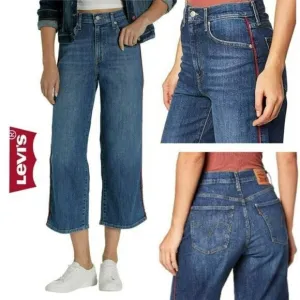 NWT LEVIS Mile High Rise Wide Leg Red Side Pipe Cropped Jeans