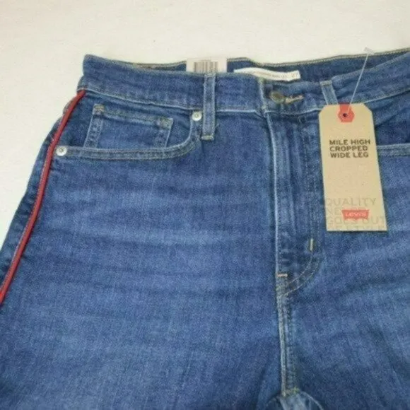 NWT LEVIS Mile High Rise Wide Leg Red Side Pipe Cropped Jeans