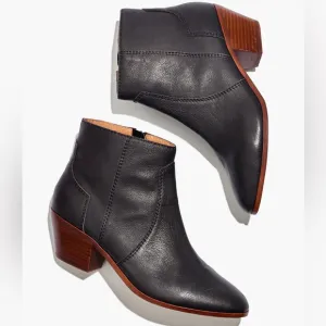 NWT Madewell The Western Boot in Leather Ankle Boots Black Size 8 Cowboy