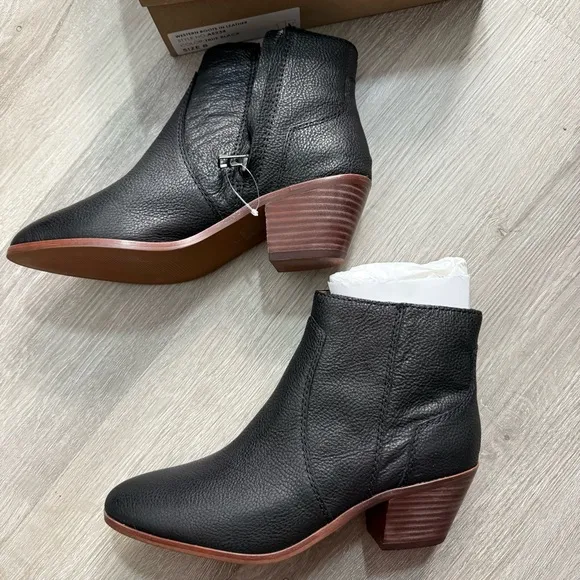 NWT Madewell The Western Boot in Leather Ankle Boots Black Size 8 Cowboy