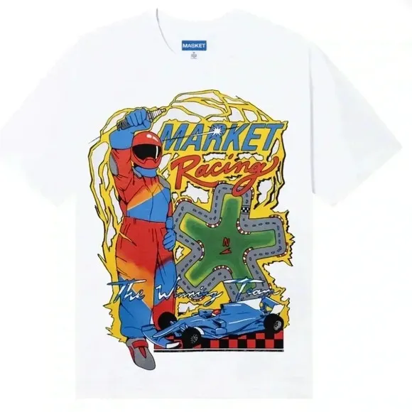 NWT MARKET STUDIOS RACING CIRCUIT Crew Neck Short Sleeve T-SHIRT Mens Size XL