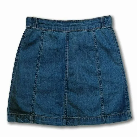 NWT POL Button Front Two Flap Pockets Denim Mini Jean Skirt