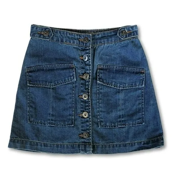NWT POL Button Front Two Flap Pockets Denim Mini Jean Skirt
