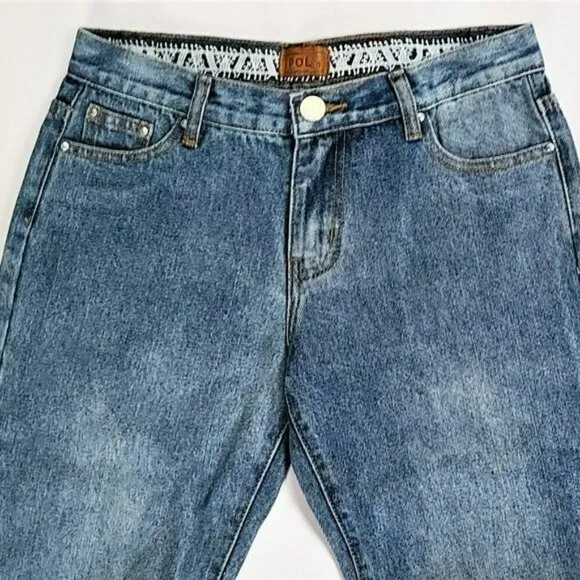 NWT POL Distressed Raw Hem with Cactus Embroidery Denim Jeans