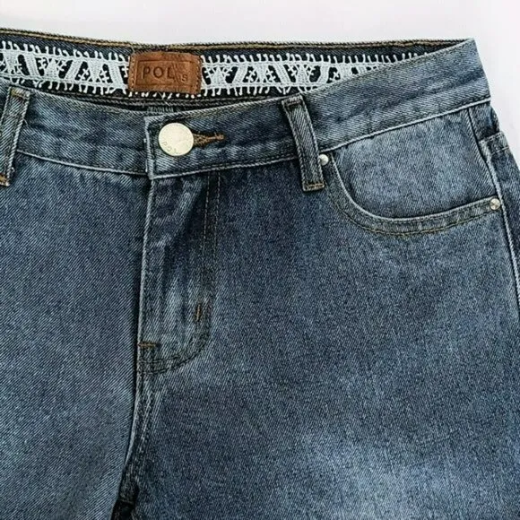 NWT POL Distressed Raw Hem with Cactus Embroidery Denim Jeans