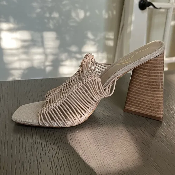 NWT SAM EDELMAN | CREAM LAURETTE WOVEN FAUX LEATHER SUMMER MULE HEELS | SIZE 8