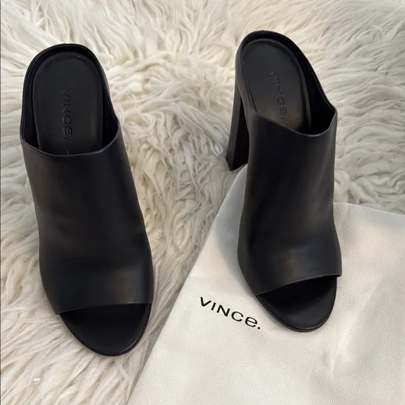 NWT Vince Alora Black Leather Mules Sz 7.5