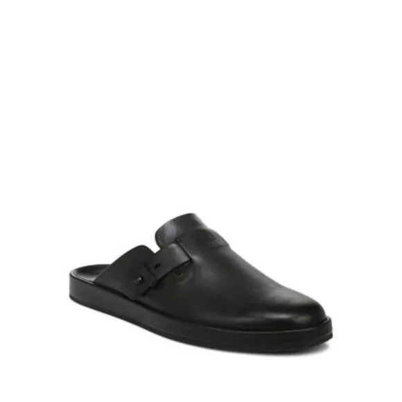 NWT VINCE. Mens Black Essex Round Toe Slip On Leather Clogs Shoes 8 M
