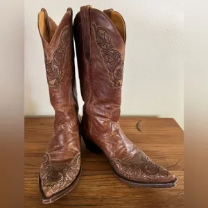 Old Gringo Cowboy Western Brown Leather Cowboy Boots with Embroidery Size 8
