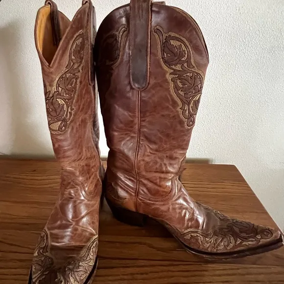 Old Gringo Cowboy Western Brown Leather Cowboy Boots with Embroidery Size 8