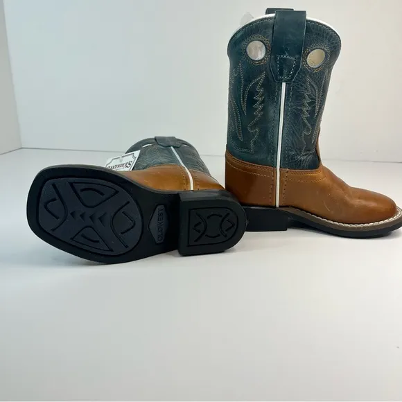 Old West Leather Cowboy Brown Black Square Toe Boots Western Unisex Kids 7