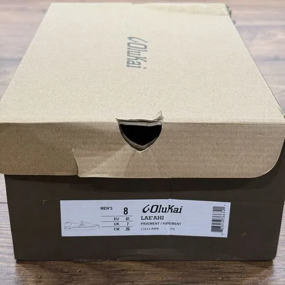 OluKai Lae Ahi Shoes Mens‎ 8 Breathable Slip On Pavement Grey NEW WITH BOX