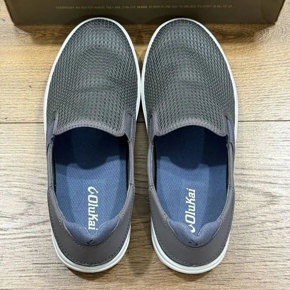 OluKai Lae Ahi Shoes Mens‎ 8 Breathable Slip On Pavement Grey NEW WITH BOX