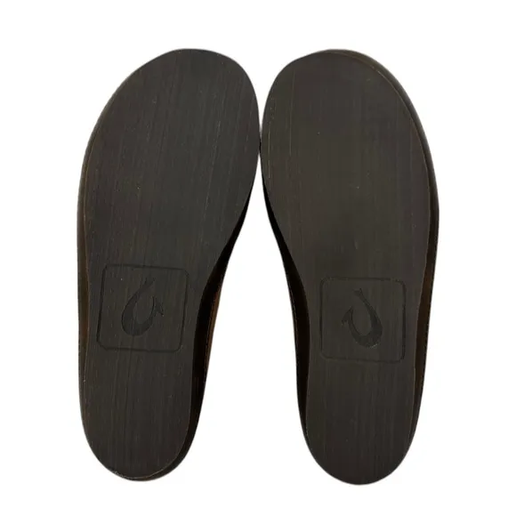 OluKai Mens Moloa Slipper US 8 Brown Leather Sherpa Slip On Shoes Fur Sheep