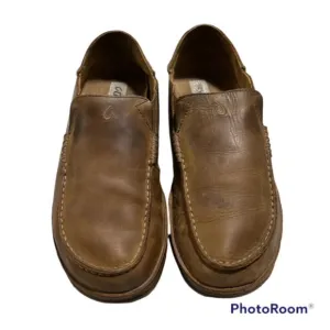 Olukai Mens US Sz 10M Moloa Brown Leather Slip On Loafer Shoes