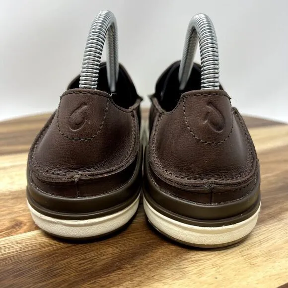 Olukai Men's 7 (EU 40) Kakaha Fox Dark Java Brown Leather Slip-on Loafer Shoes