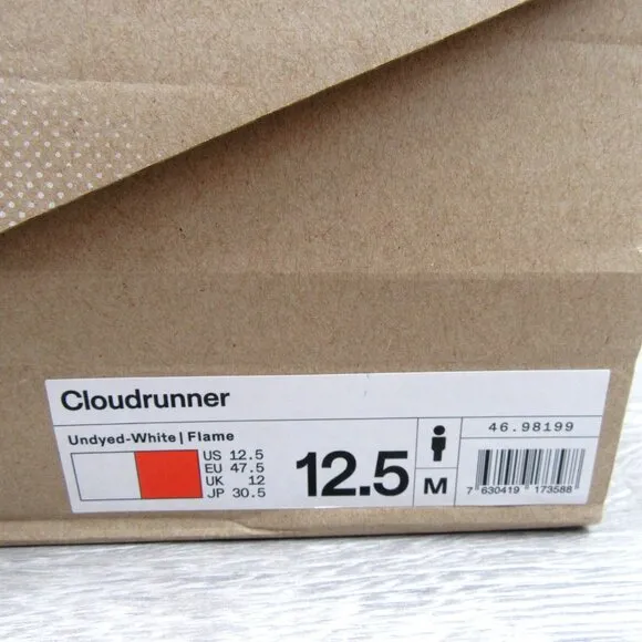 ON Cloudrunner Athletic Running Shoes Men's Size 12.5 White Flame NEW #46.98199