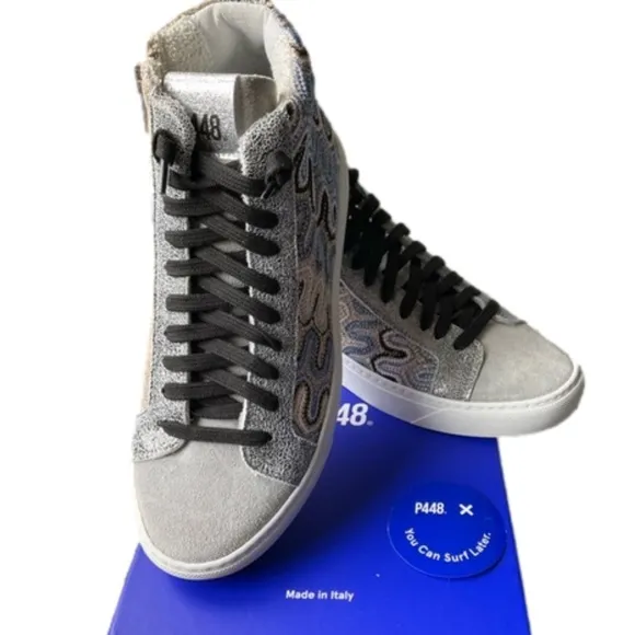 P448 High-Tops with Textured Gray and Blue Design