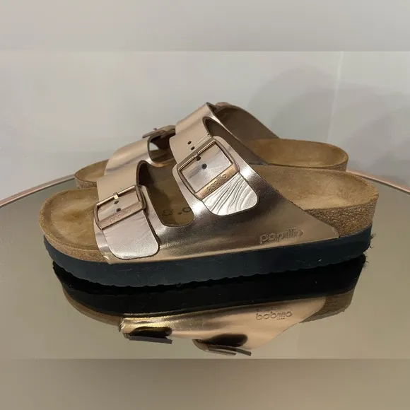 Papillio Birkenstock Arizona Metallic Copper Platform Sandals Sz 41 US 10