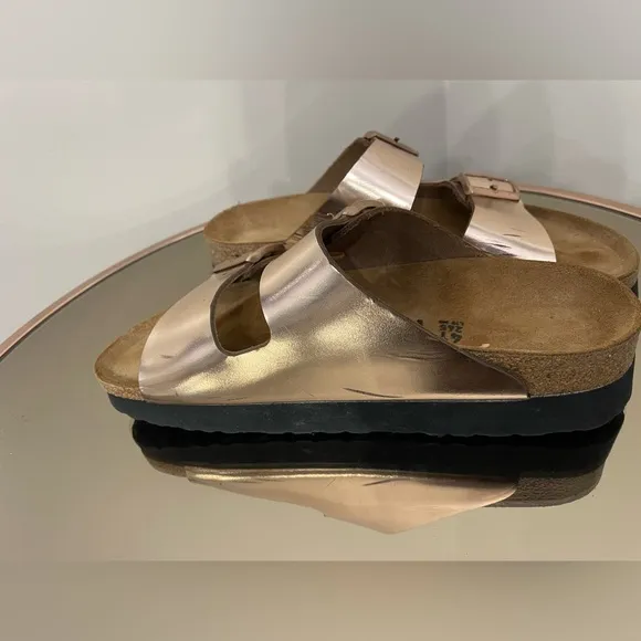 Papillio Birkenstock Arizona Metallic Copper Platform Sandals Sz 41 US 10