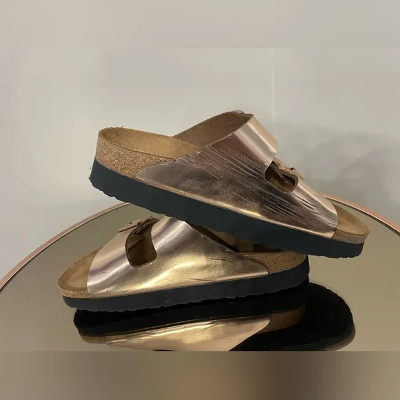 Papillio Birkenstock Arizona Metallic Copper Platform Sandals Sz 41 US 10