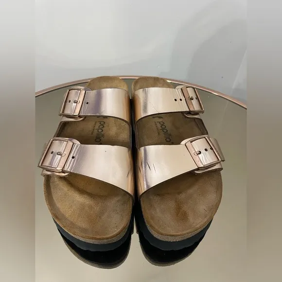 Papillio Birkenstock Arizona Metallic Copper Platform Sandals Sz 41 US 10