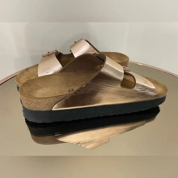 Papillio Birkenstock Arizona Metallic Copper Platform Sandals Sz 41 US 10
