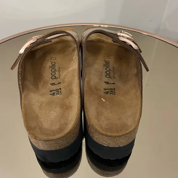Papillio Birkenstock Arizona Metallic Copper Platform Sandals Sz 41 US 10