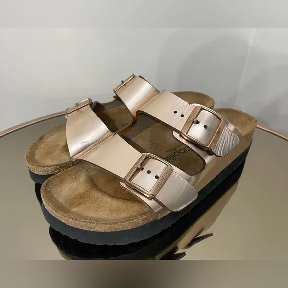 Papillio Birkenstock Arizona Metallic Copper Platform Sandals Sz 41 US 10