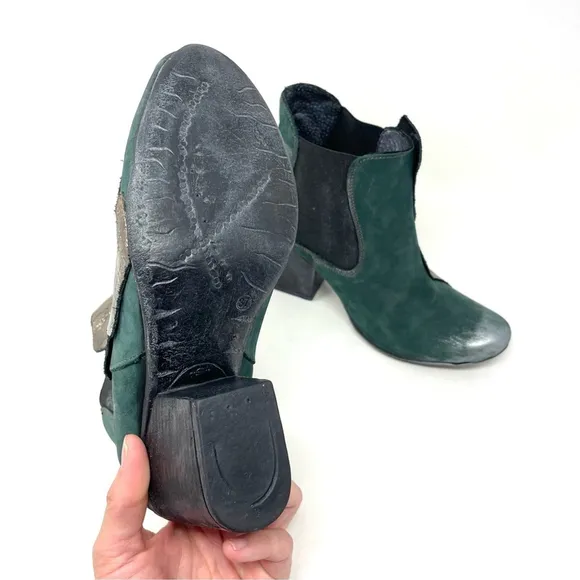Papucei Adeline Handmade Green Leather Heeled Pull On Ankle Boots Size 37