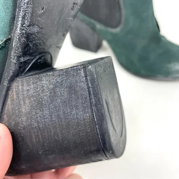 Papucei Adeline Handmade Green Leather Heeled Pull On Ankle Boots Size 37