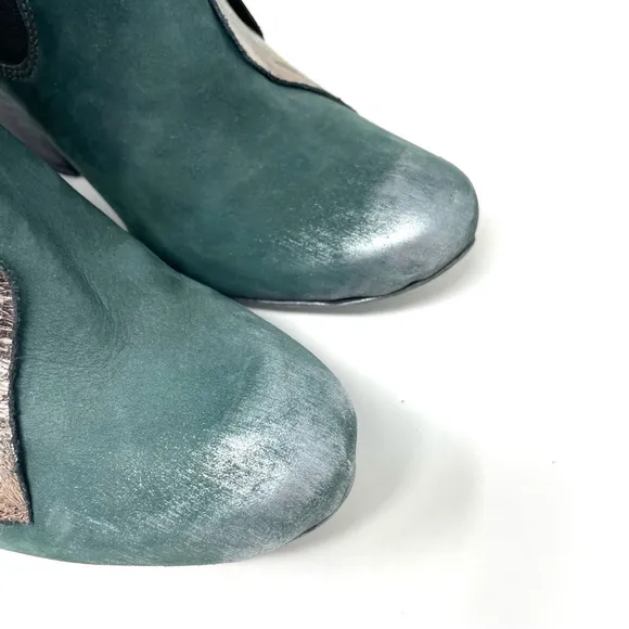 Papucei Adeline Handmade Green Leather Heeled Pull On Ankle Boots Size 37