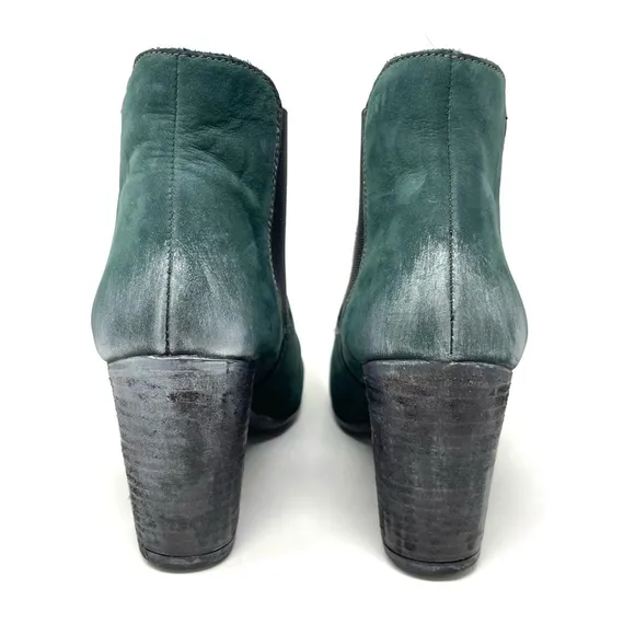 Papucei Adeline Handmade Green Leather Heeled Pull On Ankle Boots Size 37