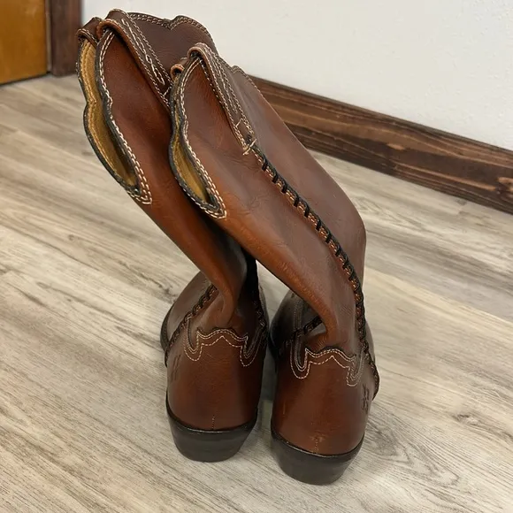 Patricia Nash Bergamo Leather Western Boot / Cognac Brown Cowboy Boots / Size 11