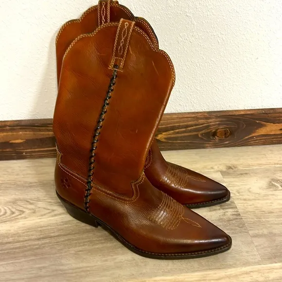 Patricia Nash Bergamo Leather Western Boot / Cognac Brown Cowboy Boots / Size 11