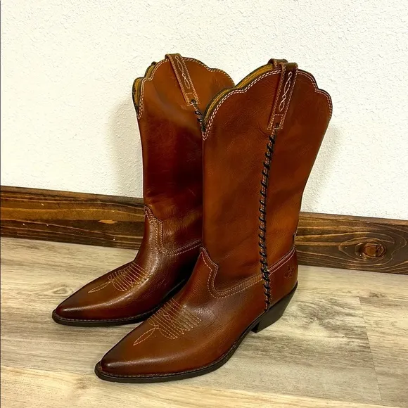 Patricia Nash Bergamo Leather Western Boot / Cognac Brown Cowboy Boots / Size 11