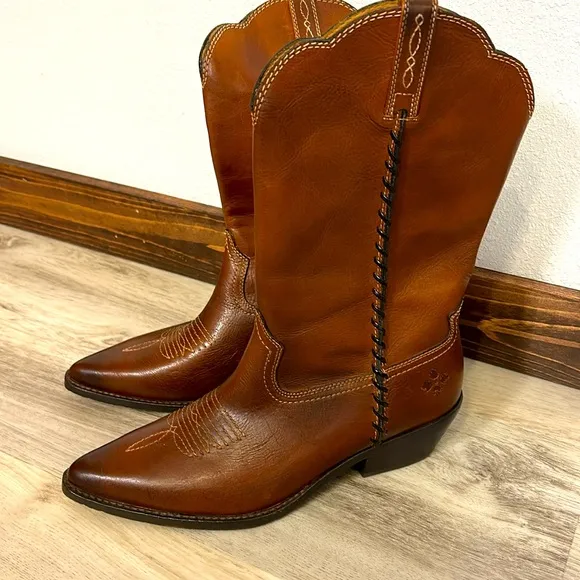 Patricia Nash Bergamo Leather Western Boot / Cognac Brown Cowboy Boots / Size 11