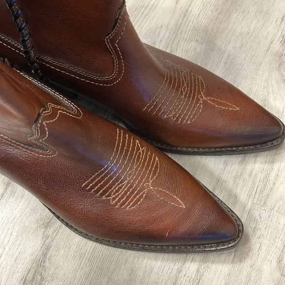 Patricia Nash Bergamo Leather Western Boot / Cognac Brown Cowboy Boots / Size 11